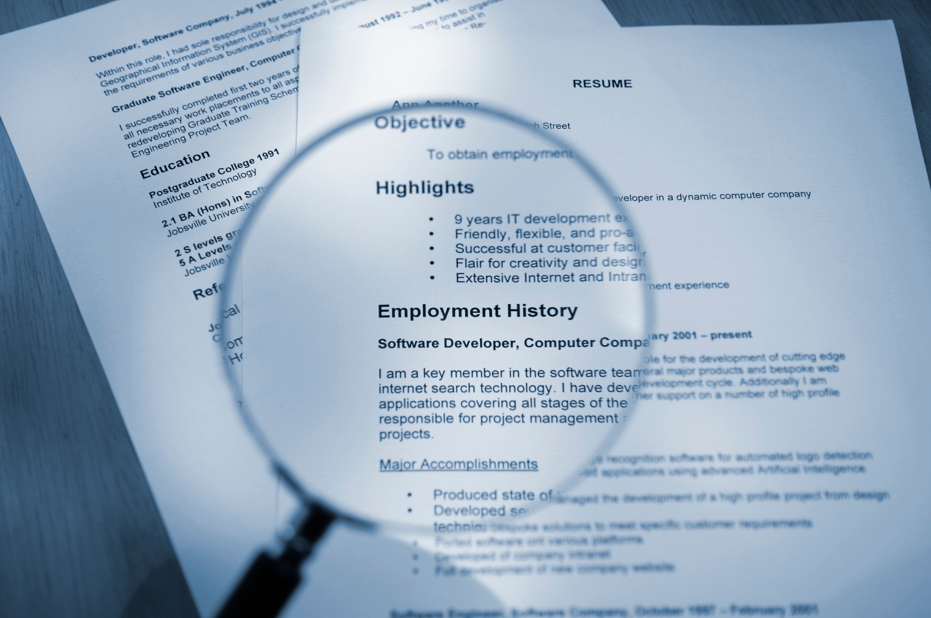 Magnifying Glass Examining Resume